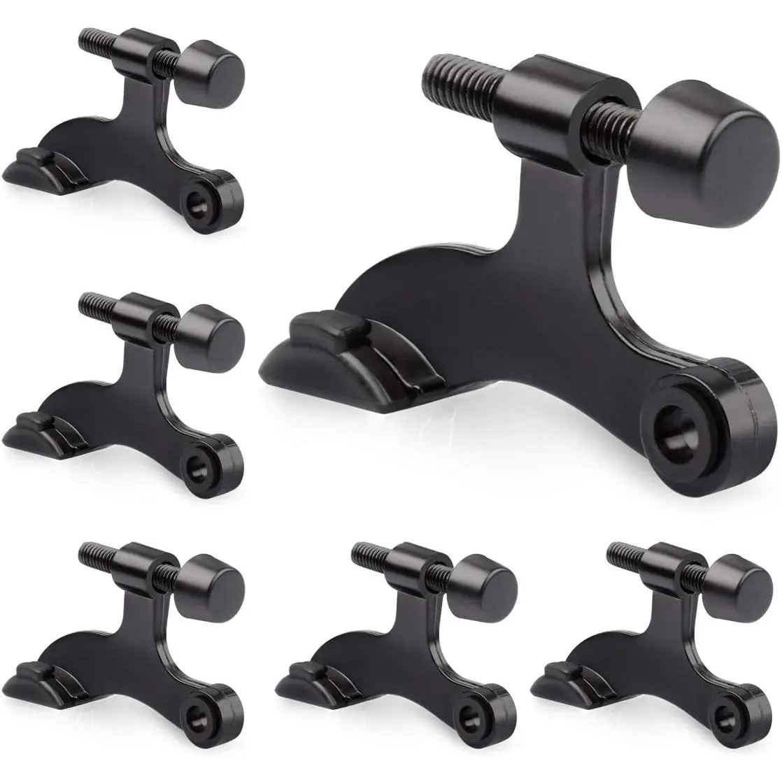 6 Pack Hinge Pin Door Stopper Black - Adjustable Heavy Duty Hinge Pin Door Stop with Black Rubber Bumper Tips