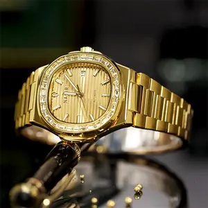 NASIR-Men's High-End Genuine Square Diamond Luxury Calendar Waterproof Quartz Watch for Business & Daily Wear-822