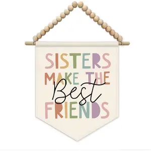 Boho Sisters Make the Best Friends Wall Hanging Pennant Flag Girls Room Nursery Wall Decor for Kids Baby Little Twins Toddler Bedroom Playroom