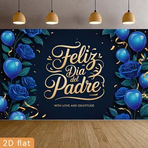 Feliz Dia Del Padre Backdrop Tapestry Wall Hanging Photography Background Dark Blue Rose Balloon Banner for Father’s Day Family Party BBQ Gathering Home Room Garden Celebration Decor Polyester Fabric