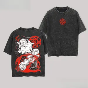Fullmetal Alchemist Graphic Tee – "Brotherhood Elric Brothers" Retro Vintage Oversized Anime Shirt, Heavyweight Cotton Unisex Top, Trendy Streetwear Menswear for Casual, Party, Convention, and Anime Fans