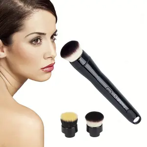 Electric Makeup Brush, Professional Automatic Makeup Brush Set, with 2 Interchangeable 360-Degree Rotating Heads, Flawless Application, Natural Makeup Effect Foundation Brush, Fast Makeup Tool, Adjustable  Gift for Girlfriend Cosmetic Black