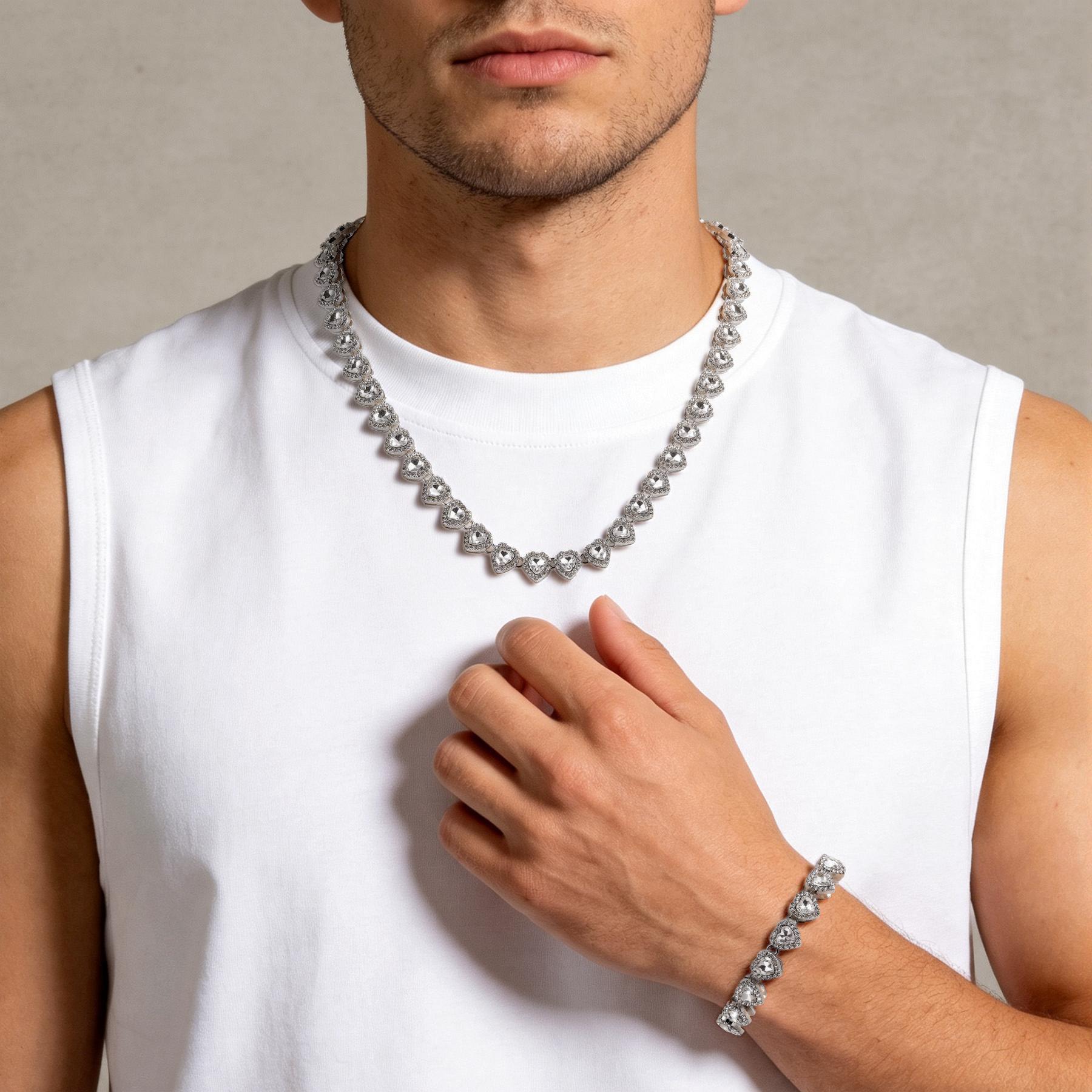 2pcs Set Heart Shaped Cuban Chain Necklace Set for &,Hip Hop Style Choker Set,Luxurious Jewelry Set for Valentine's Day Gifts, Birthday,Everyday & Party Wear, for Teenager 2pcs Set Heart Shaped Cuban Chain Necklace Set for &,Hip Hop Style Choker Set,Luxurious Jewelry Set for Valentine's Day Gifts, Birthday,Everyday & Party Wear, for Teenager