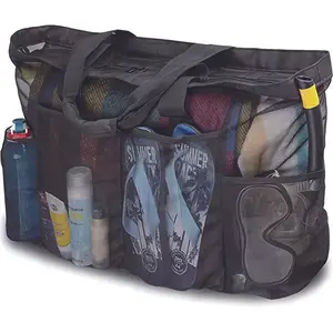 Large Beach Tote Bag with Mesh Pockets, Zipper Closure, And Multiple Compartments - Durable Nylon Fabric for Family Beach Vacations, Cruises, And Outdoor Essentials, Beach Bag Additions