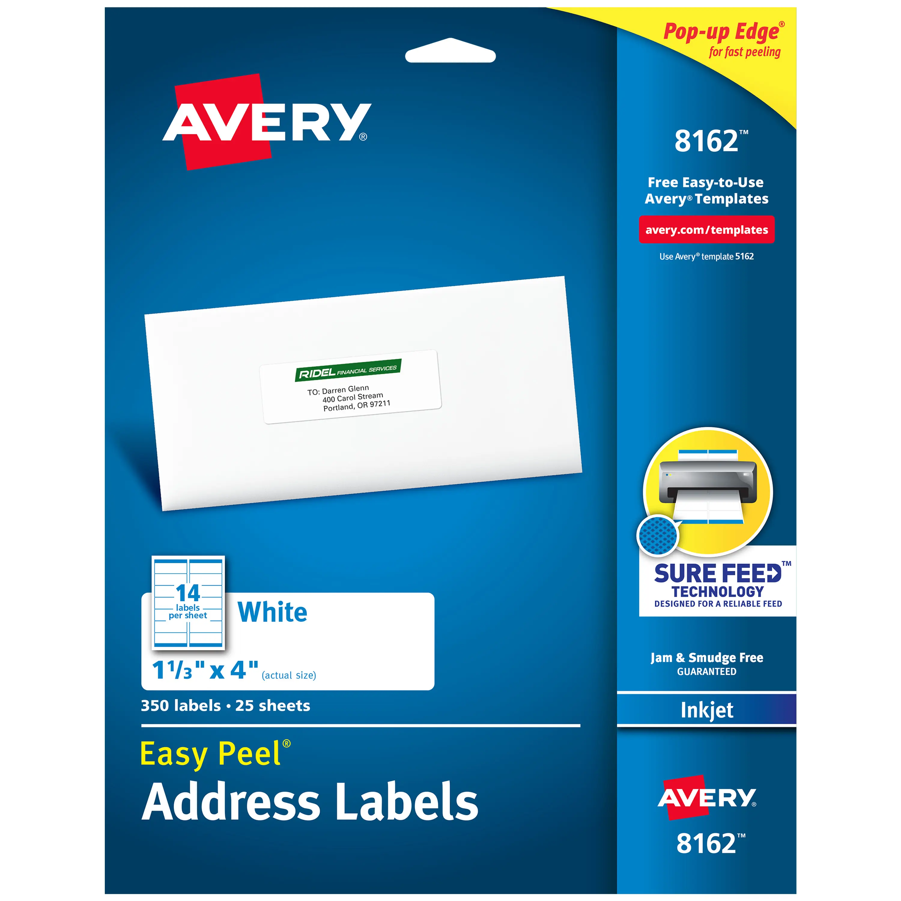 Avery Easy Peel Address Labels, Sure Feed Technology, Permanent Adhesive, 1-1/3" x 4", 350 Labels (8162), Self Adhesive Labels, Auto-Adhesive Labels & Stickers