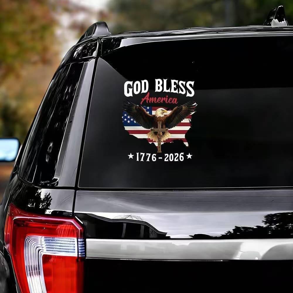USA 250th Anniversary Car Decal 1776-2026, God Bless America Sticker with Bald Eagle, Cross & Flag, Waterproof Vinyl for Trucks, RVs, Laptops, 3 Sizes (6"/8"/12"), 2026 Sestercentennial Commemorative Veteran Gift, Patriotic Window Sticker summerwins