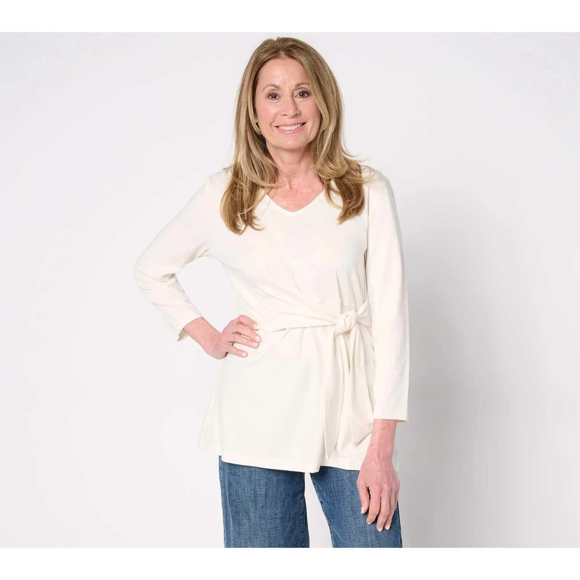 Denim & Co. Beach Jersey Regular Bracelet Sleeve Tunic with Tie