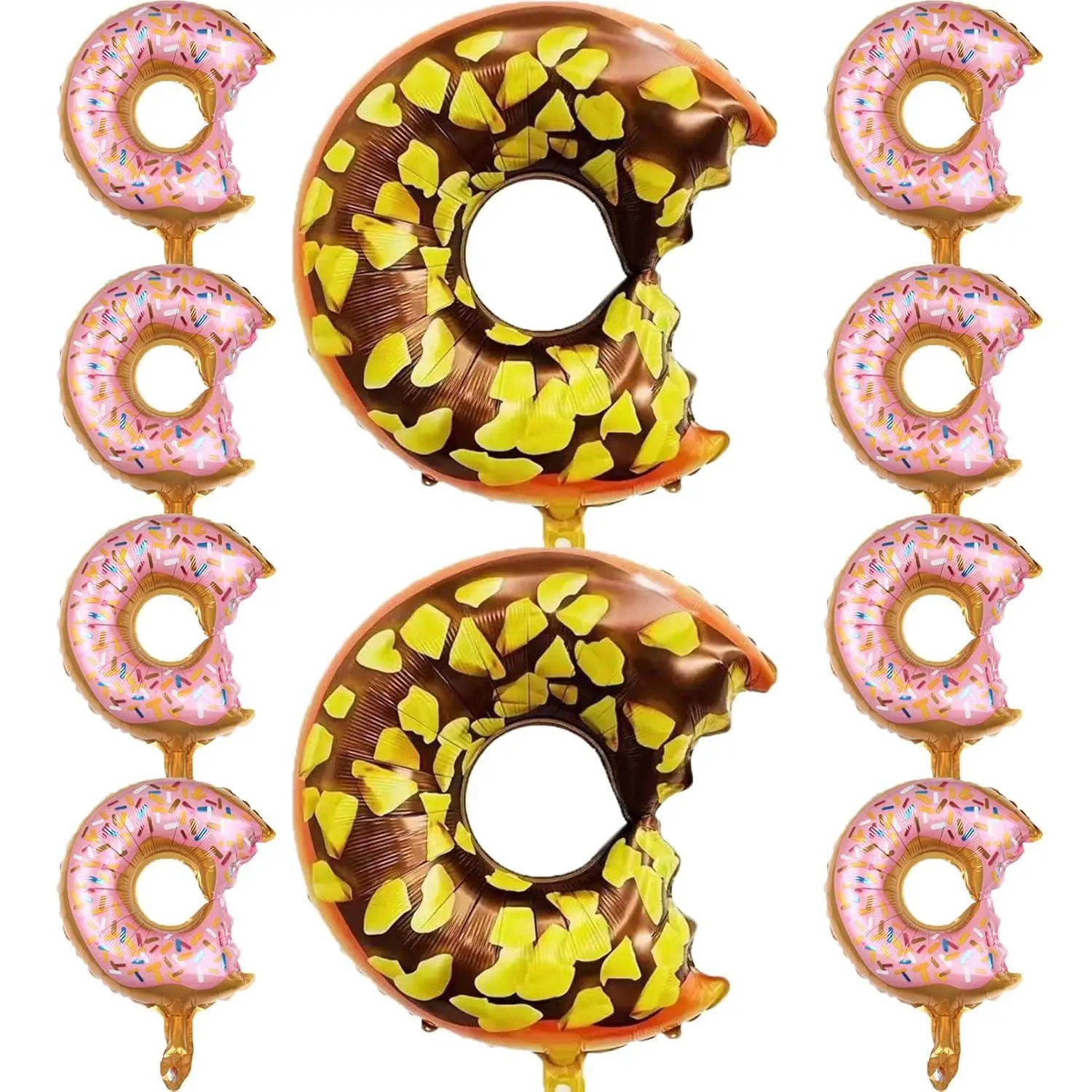 10Pcs Donut Foil Balloons Set Chocolate And Pink, Aluminum Foil, Perfect For Donut Theme Birthdays, Sweet Parties Ideal For Parents, Party Hosts