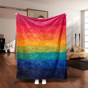 1pc Ultra-Soft Flannel Rainbow Throw Blanket - Vibrant Gradient Color Design, All-Season Lightweight & Machine Washable, Contemporary Home Decor for Bed, Couch, Christmas Gift, Cozy Living Accessory, Bold Color Design, Soft Texture, Durable Fabric
