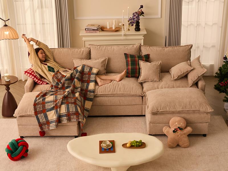 【2 Packages Shipping】GOSUHI 108" U-Shaped Modular Sectional Sofa - Comfy Cloud 3-Seater with 2 Movable Ottoman, TikTokShopBlackFriday,Deep Seat Linen Couch for Living Room, Beige Color ,Comfort & Stylish Design 【2 Packages Shipping】GOSUHI 108" U-Shaped Modular Sectional Sofa - Comfy Cloud 3-Seater with 2 Movable Ottoman, TikTokShopBlackFriday,Deep Seat Linen Couch for Living Room, Beige Color ,Comfort & Stylish Design