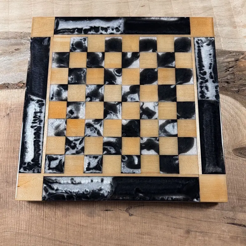 Maple Wood Black Onyx/Pearl White Chess Board (INCLUDES PIECES)