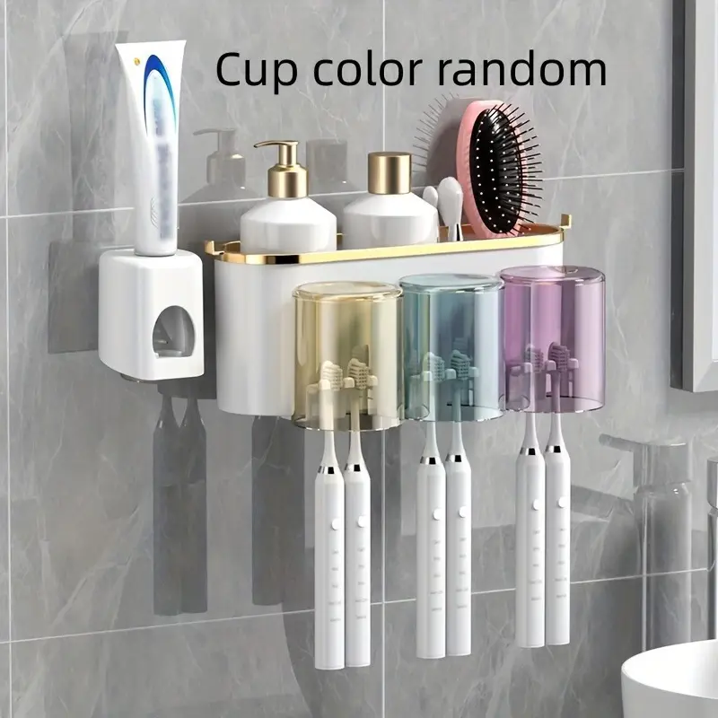 Space-Saving Wall-Mounted Bathroom Organizer with Hypoallergenic Toothbrush Holder, Toothbrush Holders for Bathrooms, Toothbrush Storage, Toothbrush Protector & Toothpaste Squeezer, Bathroom Accessory