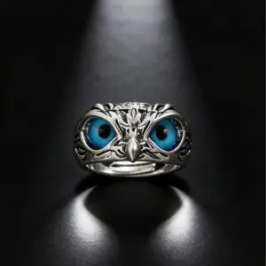 Magical Owl Ring with Sparkling Blue Eyes Distressed Exquisite Jewelry for Parties Everyday Wear Hip Hop Style Great Gift for Friends