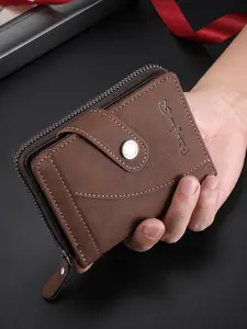 Father's Day Gifts, Men's Vintage Multi Card Slot Zipper Wallet, Casual Business Short Wallet for Daily Used, Simple All-match Wallet for Men, Vintage Style Wallet