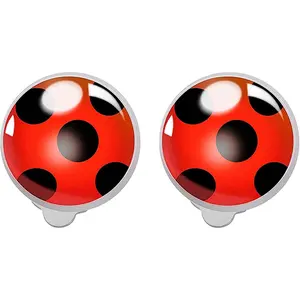 Ladybug Clip on Earrings for Woman Silver Ear Cuff Black Spot Red Ladybug Earring