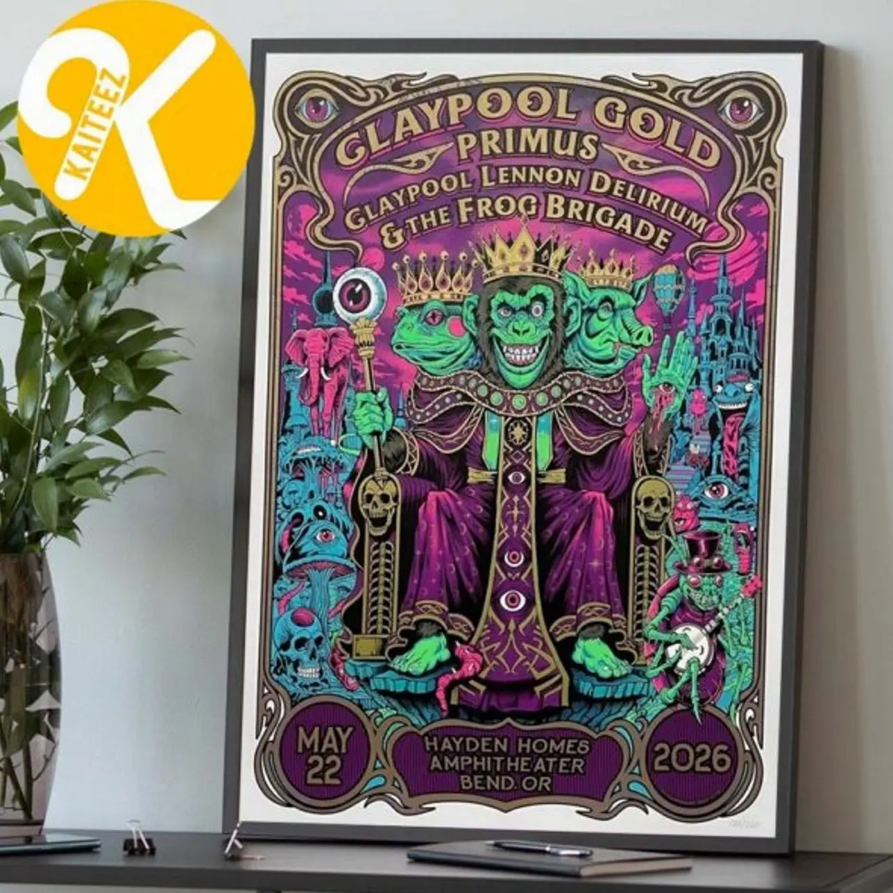 Primus The Clay Pool Gold Tour 2026 Limited Edition Poster At Hayden Homes Amphitheater In Bend Or On May 22 2026 Home Decor Poster Canvas
