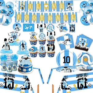 Football World Cup Messi-Themed Party Set: Paper Plates, Cups, Decorations, Banners, and Pennants-Atmospheric Props for Parties and Gatherings
