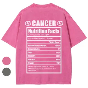 Zodiac Sign Graphic T-Shirt – Pink & Light Grey Pullover, Personalized Design, Comfortable Fit Top for Women, Casual Wear, Soft Cotton, Vintage Washed Finish, Minimalist Style, Crewneck, Short Sleeve, Breathable Fabric, Everyday Outfits