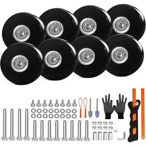Luggage Suitcase Wheels Replacement Set 8PC 2.2in/55mm Bearing Roller 0.55inch/14mm Thick PU Repair Kit for Spinner Trolley Bag In-Line Skate Draw-bar Travel Box