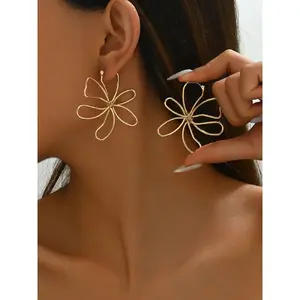 Hollow Out Flower Design Dangle Earrings, Fashionable Jewelry for Women, Trendy All-match & Exquisite Jewelry for Birthday Gift