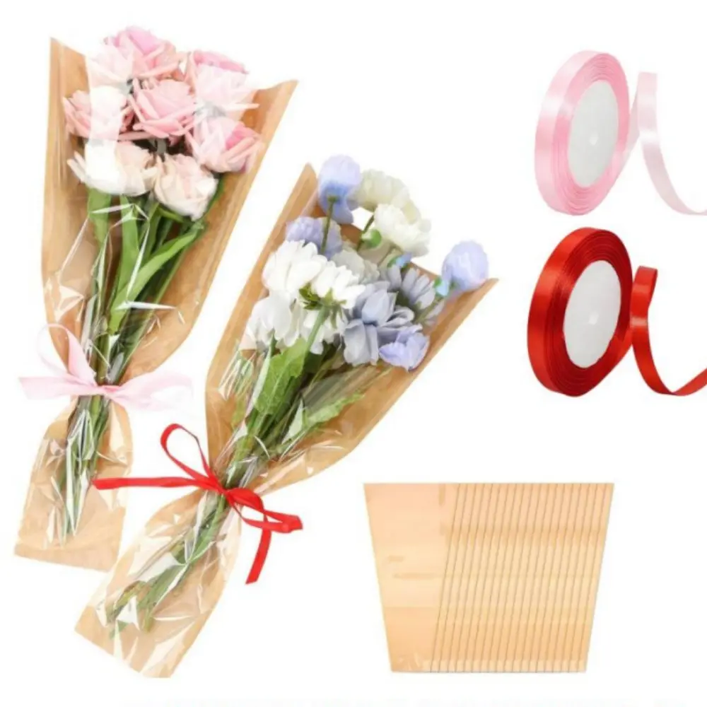 50Pcs Flower Wrapping Bags Kraft Paper Flower Sleeves for Bouquets Flower Bags for Birthday Wedding Graduation Gift, Florist Wrap Supplies 9.8x17.9 Inch