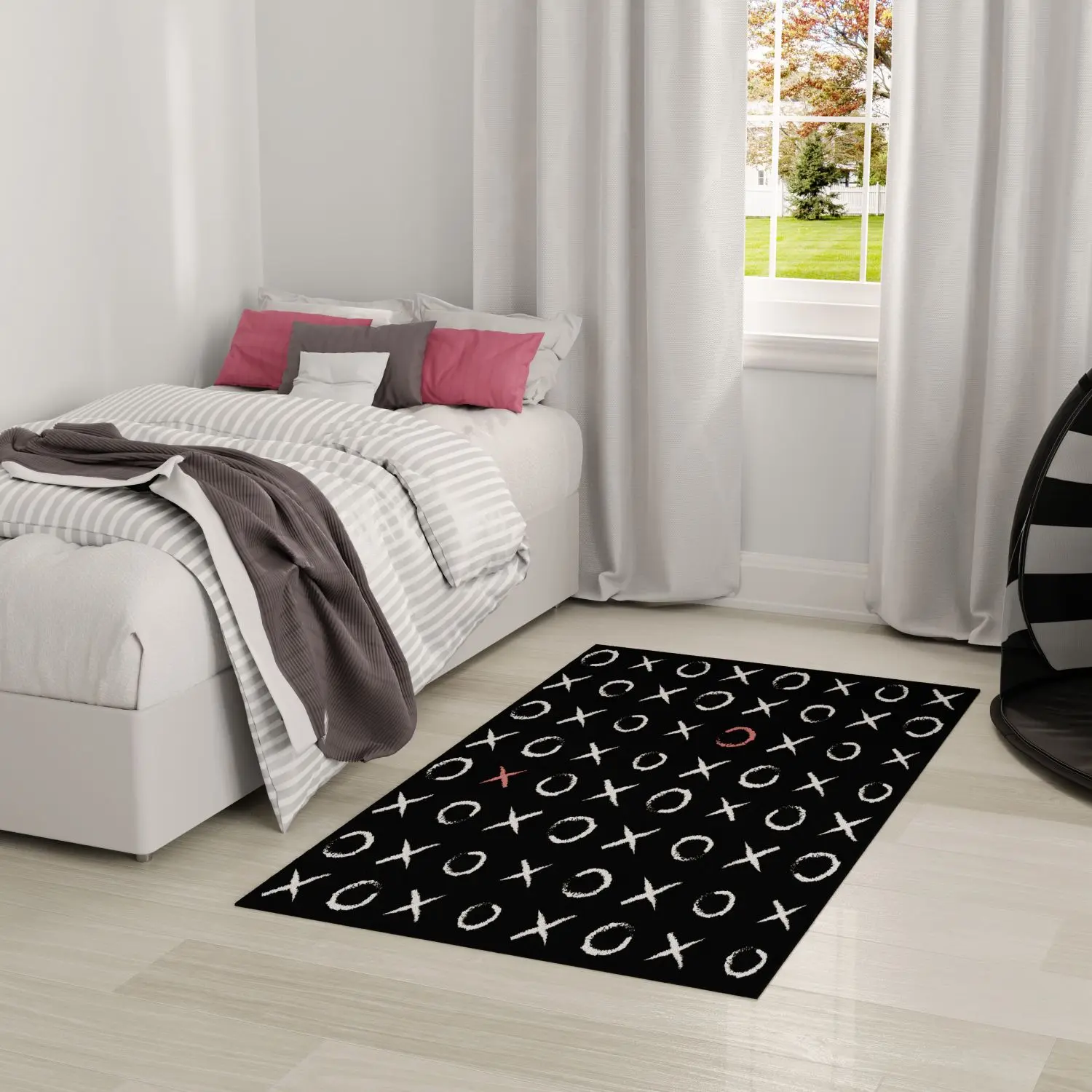 Nourison Imagination Kids Area Rug - Black and White Chalk-Style XO Pattern, Kid Room Use, Room Decor, Machine-Washable, Non-Slip Indoor Rugs