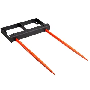 VEVOR 49 Hay Spear, Bale Spears 3000lbs Loading Capacity, Skid Steer Loader Tractor Bucket Attachment with 2pcs 17.5 Stabilizer Spears and 60 Chain, Quick Attach Spike ForksVEVOR Super Brand Day
