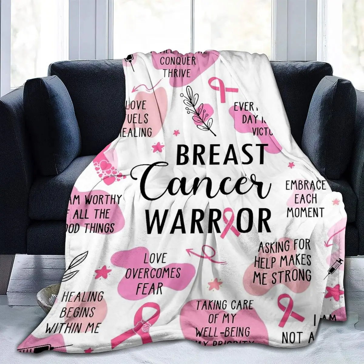 Breast Cancer Awareness Pink Flannel Throw Blanket - 280GSM Soft Fluffy Decorative Giftable - Cozy & Allergy-Friendly for Couch, Bed - Heartwarming Gift for Survivors, Decorative Giftable Blankets, Heartwarming Blanket Gift