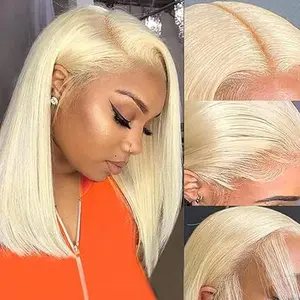 613 Blonde Bob Wig Human Hair 180% Density Short Blonde Wigs Bob Sleek Straight HD Transparent 13x4 613 Lace Front Wig Human Hair Glueless Wigs for Black Women Pre Plucked,summervibes