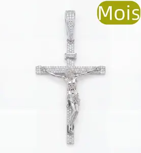 ⑧④Moissanite ice-out INRI Jesus Crucifix Cross Pendant | Solid metal Base with Moissanite | 3-Tone (Rose Gold/Gold/Silver) Hip Hop Religious Jewelry for Men Women