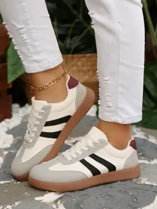 Women's Retro Colorblock Trainers, Classic Patchwork Casual Sneakers, Soft Sole Versatile Sports Shoes, All Seasons Low Top