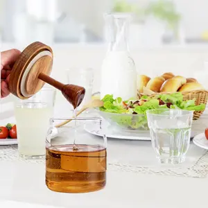 MIUVA 17oz Honey Pot, Airtight Glass Honey Jar with Dipper Stick and Wooden Lid, Honey Containers for Storing Honey, Mason Jar for Home Kitchen 1 Pack Thanksgiving tableware Value Pack Valentine's Day gift Christmas