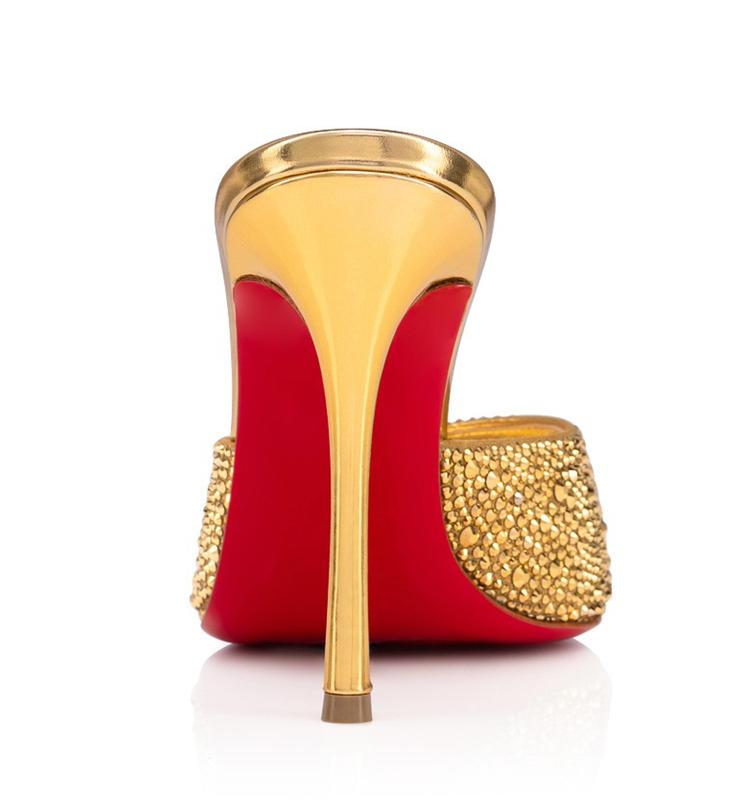 Christian Louboutin Me Dolly Strass 100 Gold Backless Sandal Mule Heel Pump