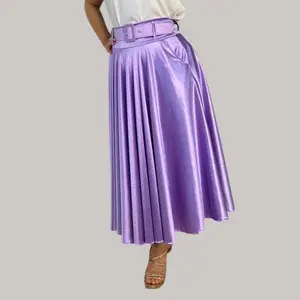 Skirt Satin Long with Belt and Pocket Purple Plain Design Suitable for All Seasons Satin Material Pockets Belt Long Skirt