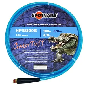 3/8" x 100' Polyurethane Air Hose (Blue) – No Fittings – 3/8" NPT – Lightweight, Flexible, Industrial Air Hose