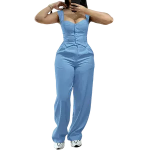 Lady's 2026 Minimalist 2-Piece Clothes Set, Polyester Fabric Vest with Long Casual Wide-Leg Trousers for Women