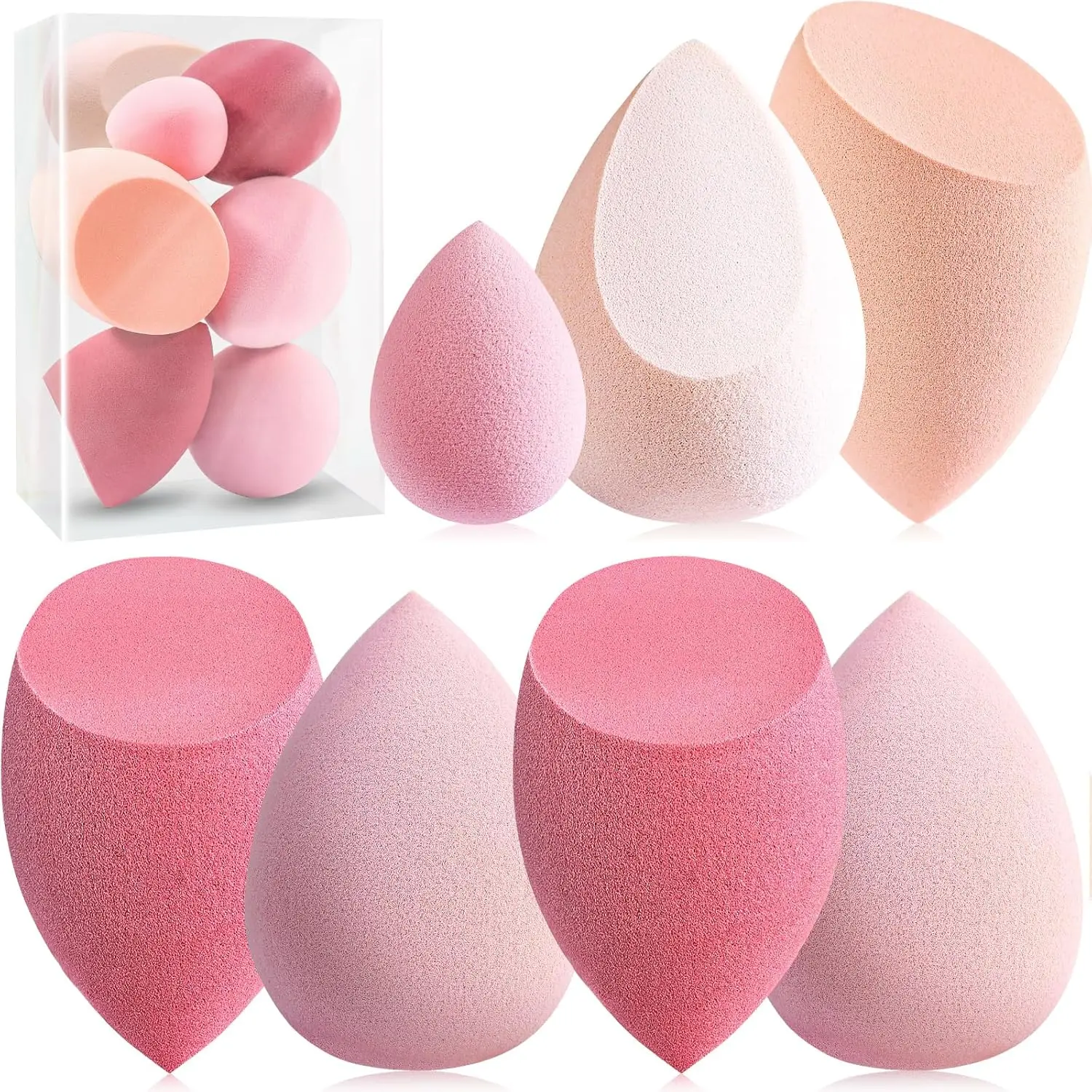 7 Pcs  Makeup Sponge Set Blender Sponges for Liquid, Cream, and Powder, Latex Free, Multi colored Beauty Sponges with 1 Mini Sponge, Vegan & Cruelty-Free, Stocking Stuffers for Women, Cosmetic, Damp/Dry Use