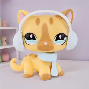 Rare Old Original Cream-Striped Shorthair Cat #886 Action Figure Toy Stand, Doll Making Supply for Kids, Adorable Collectible Pet Shop Animal, Christmas Birthday Gift, Tiny Room Decor