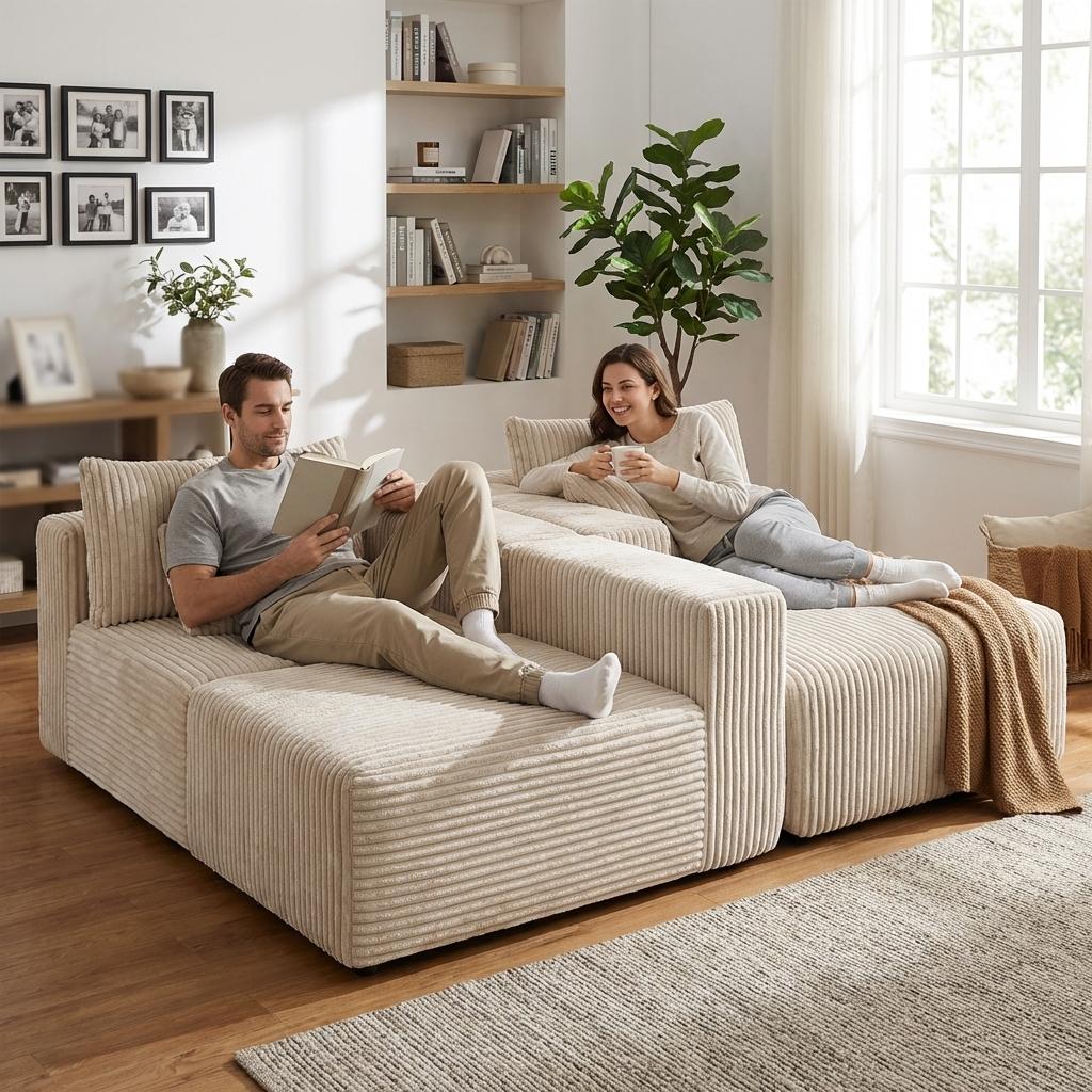 【Multiple Packages】110" Boneless Cloud Couch, 3-Piece Modular Sectional Sofa with Chaise, DIY L-Shaped Deep Seat Comfy Corduroy Couch for Living Room, Sag-Free High-Density Foam, Pet Friendly, No Assembly Required