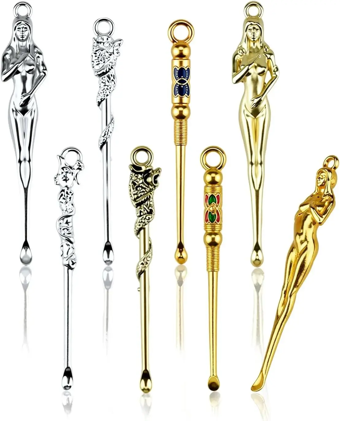 8 PCS Tiny Shovel Spoons, Metal Little Spoops, Portable Measuring Scoop Multi-Color Samll Scoop for Salt Spice，Suitable for Jewelry Making and Keychains Necklace Charms
