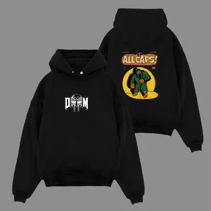 MF Doom Madlib All Caps 2-Sided Hoodie T-Shirt, Vintage Graphic Cotton Top, Long Sleeve Casual Streetwear Menswear Apparel