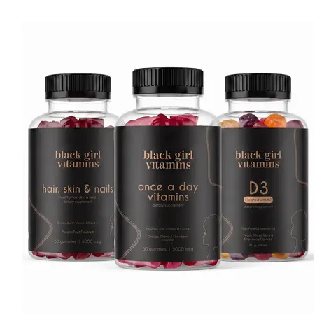 Black Girl Vitamins Look Good Feel Good Bundle Hair Skin Nails 30 Day Supply Vitamin D3 Gummies No Nasties Halal Certified Vegan Friendly