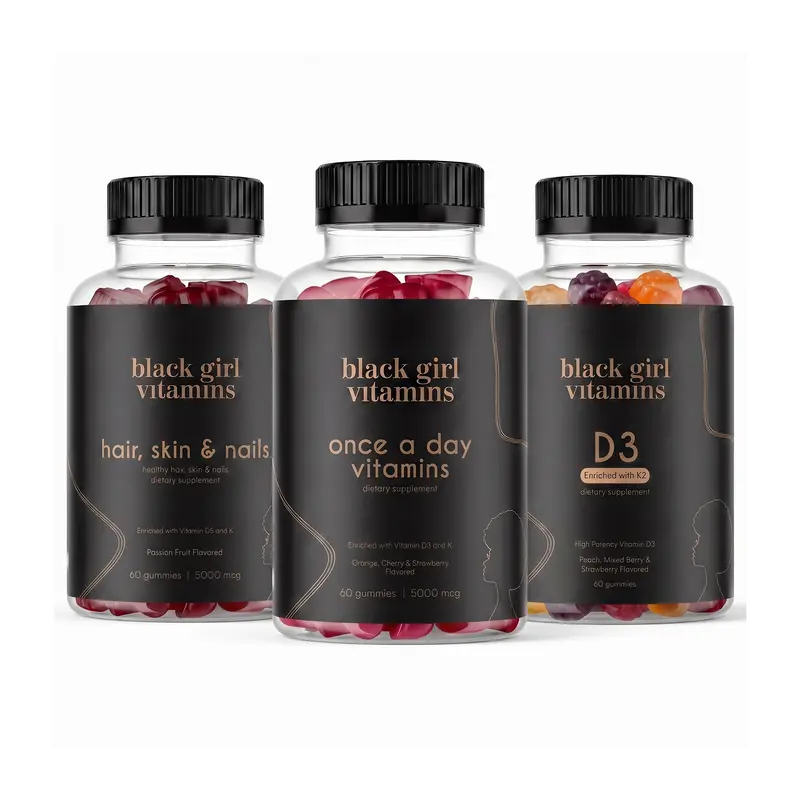 Black Girl Vitamins Look Good Feel Good Bundle Hair Skin Nails 30 Day Supply Vitamin D3 Gummies No Nasties Halal Certified Vegan Friendly