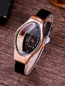 Women's Quartz Watch with Rhinestone Dial, PU Leather Strap, Oval Design, Modern Fashion, Cute Daily Wear Timepiece, Irregular Shaped Watch
