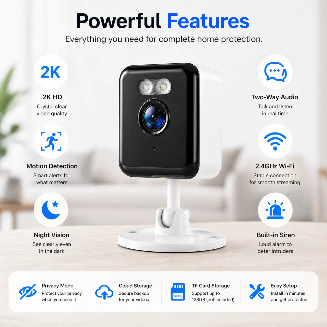 2026 New Smart AI Mini Security Camera, 2.4GHz Wi-Fi Indoor Camera with Wall Mount Compatibility, Motion Detection & Alerts, 2-Way Audio, Full Color Night Vision, USB Power, SD/TF Card Storage Support, Manufacturer Warranty