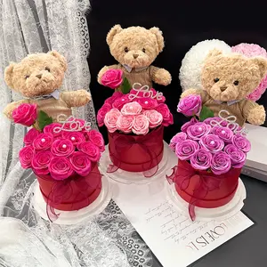 Creative Rose Teddy Bear Bouquet Set, Anniversary Gift, Wedding Present, Christmas, Birthday, Nurse Day, Teacher Day, Universal Decoration
