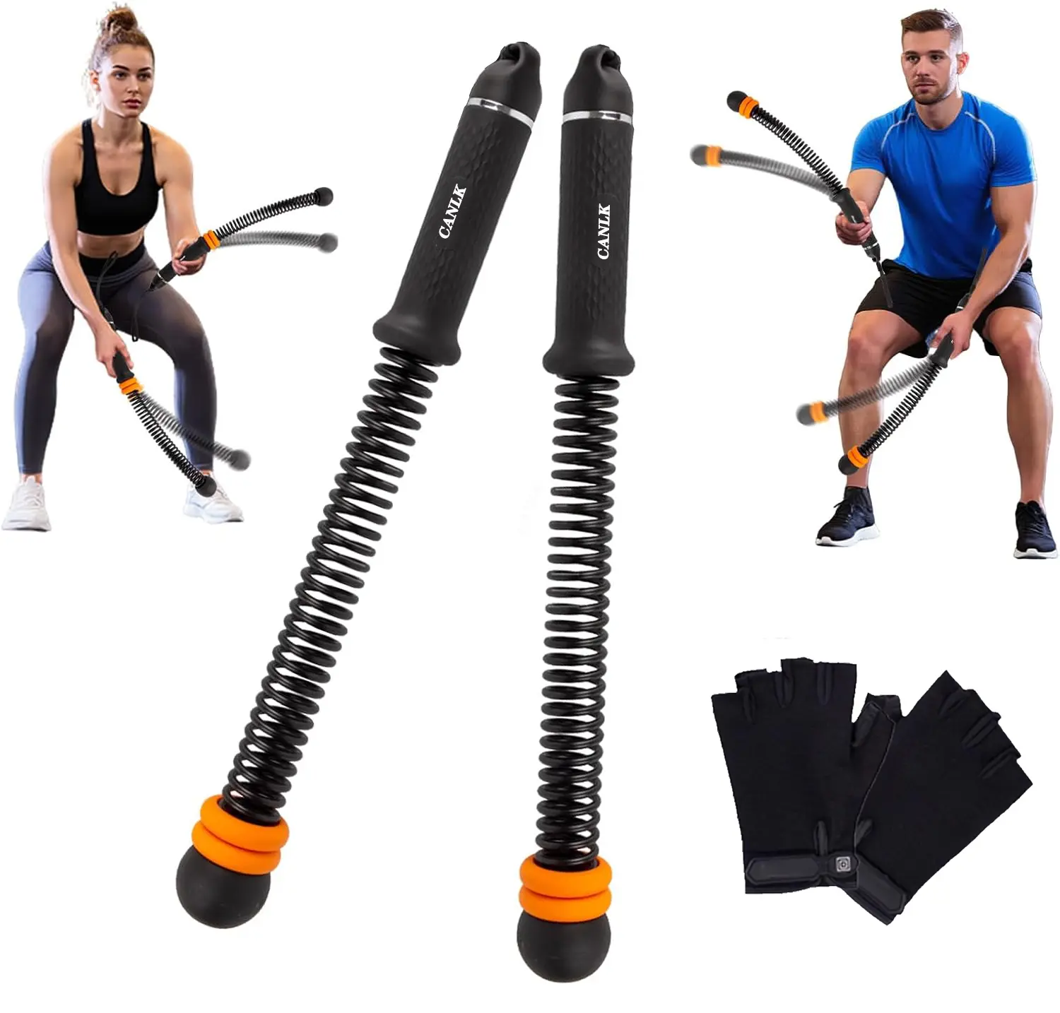 CANLK Ropeless Battle Ropes with 2 Adjustable Resistance Rings & Non-Slip Gloves, Portable Home Gym Equipment for Total Body Workout