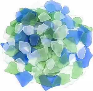 15 OZ Frosted Sea Glass - Sea Glass Vase Fillers for Crafts Beach Glass Large Beach Pieces vase fillers for  Decor Aquarium DIY Crafts Blue & Clear & Green Mix