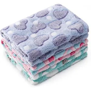 1 Pack 3 Blankets Super Soft Fluffy  Fleece Pet Blanket Flannel Paw Printed Throw for  Puppy  (Small 23x16'', Purple, Pink, Green)