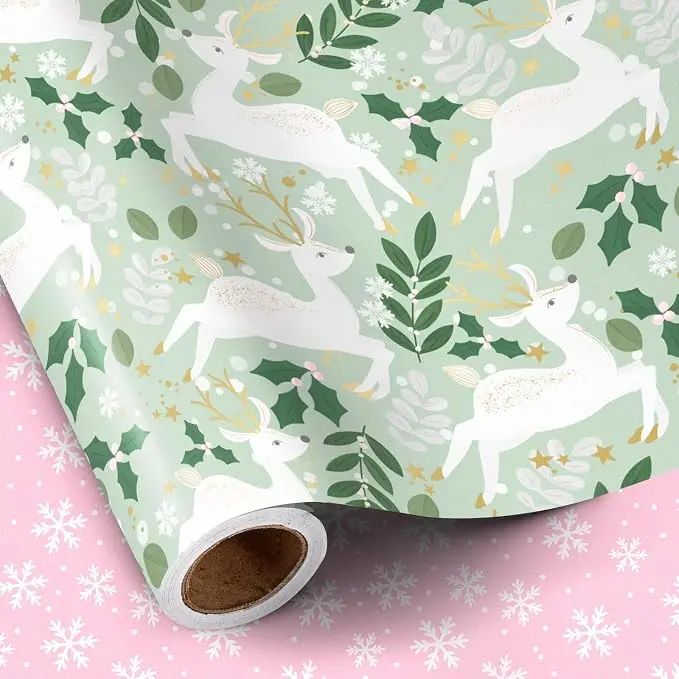 RUSPEPA  Christmas Gift Wrapping Paper Collection, Multiple Reversible Holiday Designs Featuring Santa, Animals, Gingerbread & Classic Christmas Patterns for Holiday Gifts ,17 in x 16.4 ft